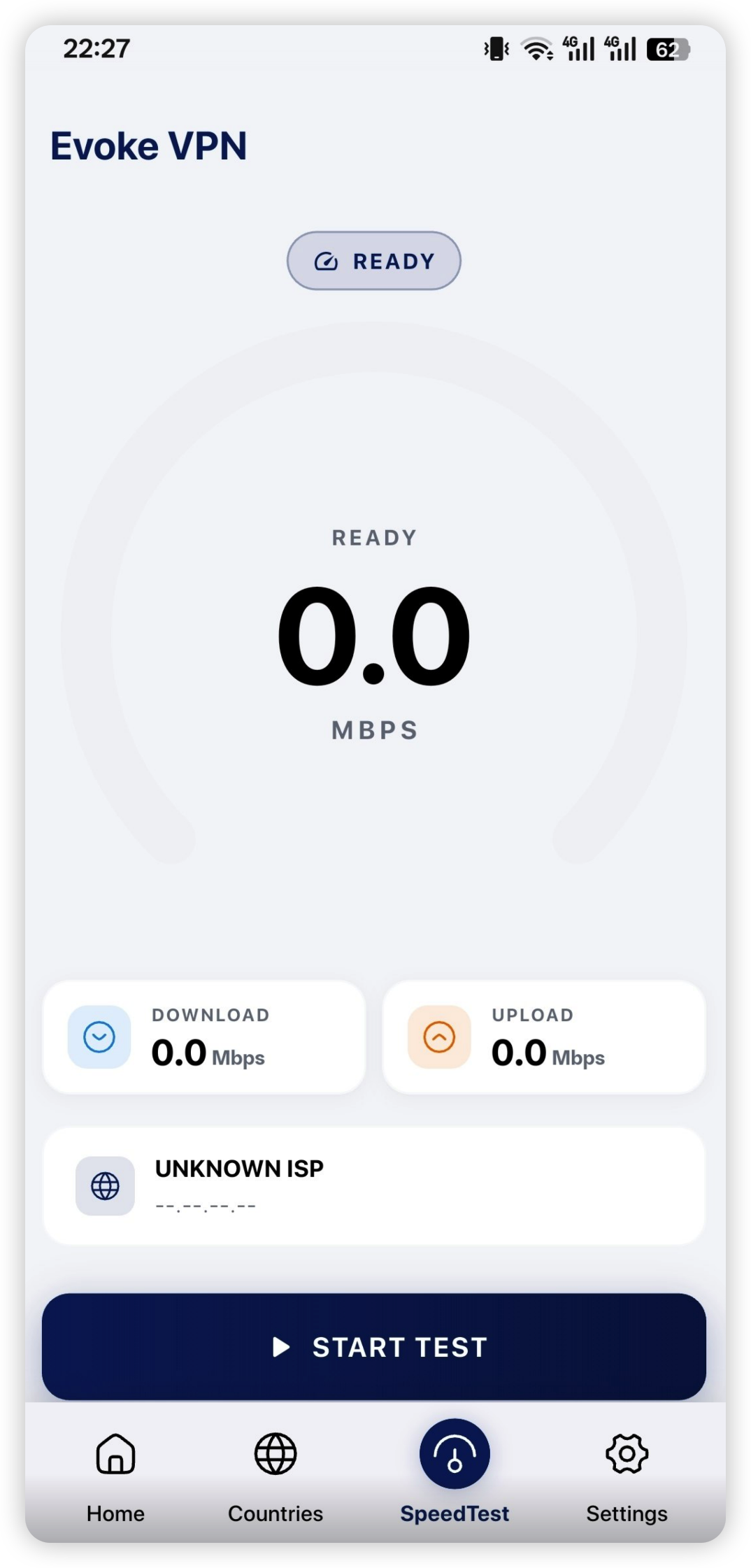 Speed test screen